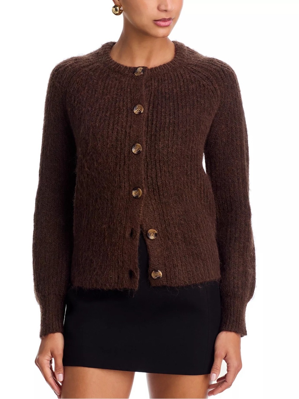 NWT AQUA Usha Raglan Sleeve Chunky Cardigan, Brown Melange, Size S